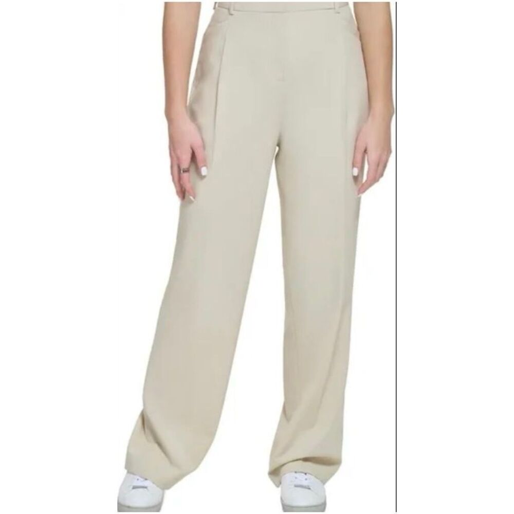 CALVIN KLEIN PANTS HIGH WAISTED WIDE LEG PLEATED CREAM KHAKIS SZ 2 NWT